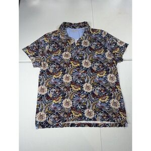Stenströms Polo Shirt Mens Large Multicolor Floral Cotton Knit Logo Casual